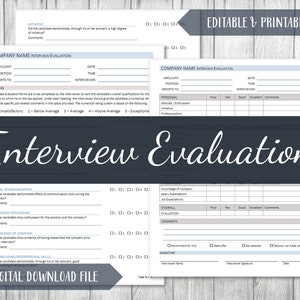 Applicant Interview Evaluation Template: Editable & Printable (Digital Download)