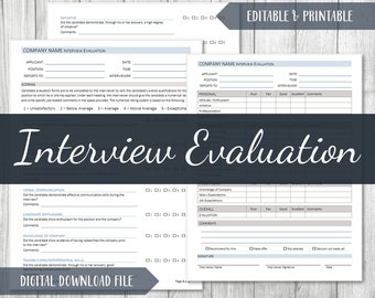 Applicant Interview Evaluation Template | Applicant Interview Review | Organizer | Onboarding | Instant Download | Editable Word | 8.5x11