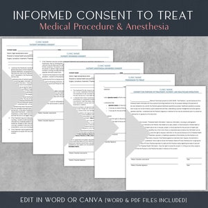 Informed Consent to Treat for Medical Procedures & Anesthesia | Patient Intake Forms | Healthcare Templates | 8.5x11