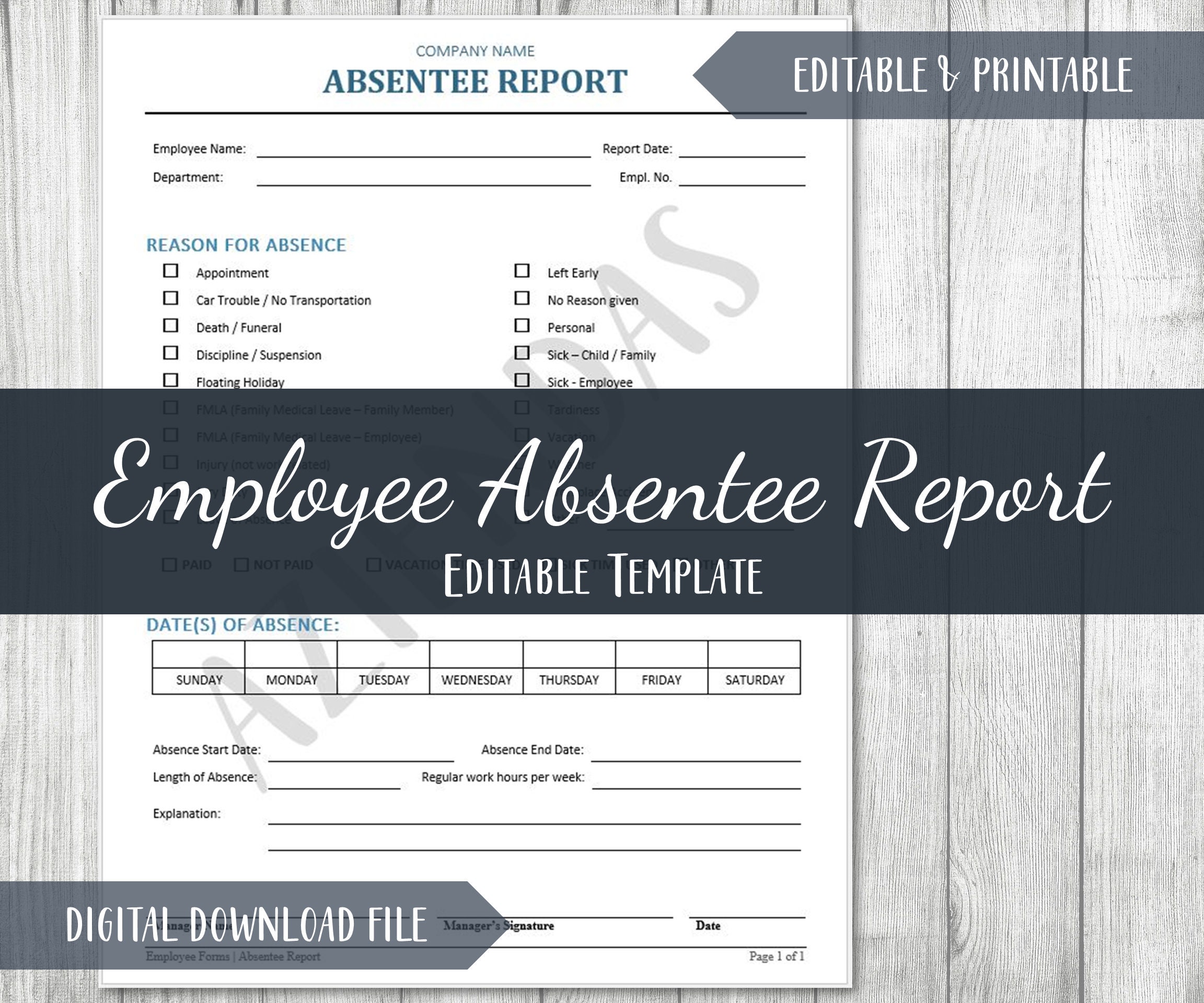 Employee Absence Tracking Template HR Employment Templates Etsy Employee Absence Tracking Template HR Employment Templates Etsy