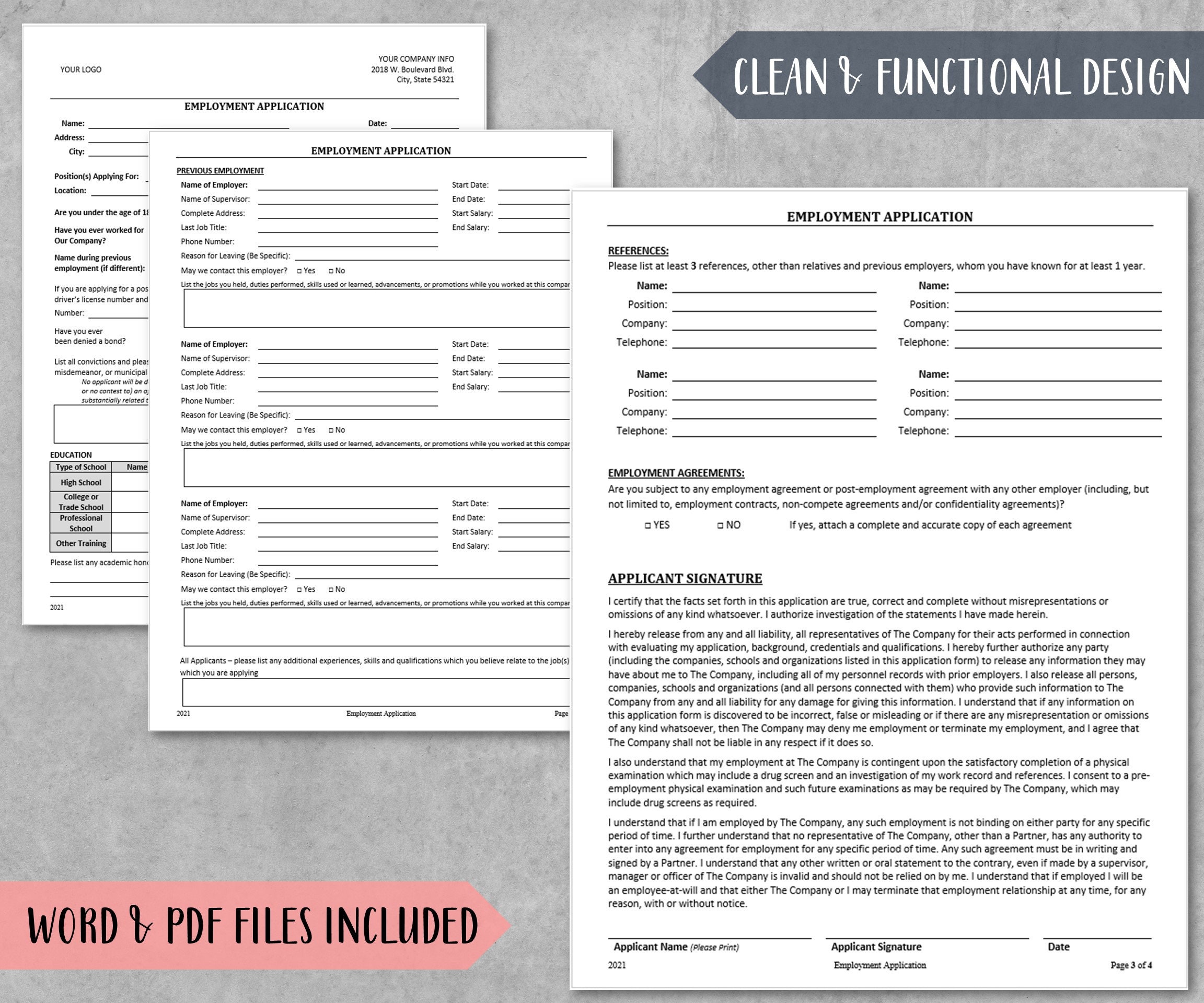 Employment Application Template | 3-page Layout | Job Application ...