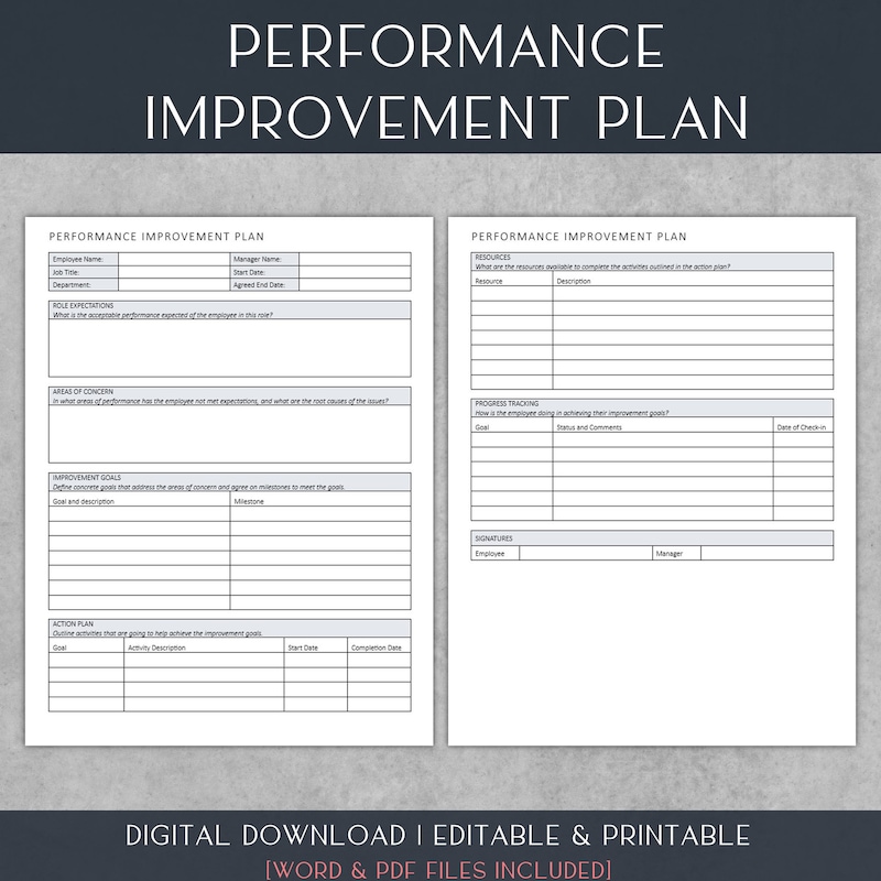 Performance Improvement Plan Template - Etsy