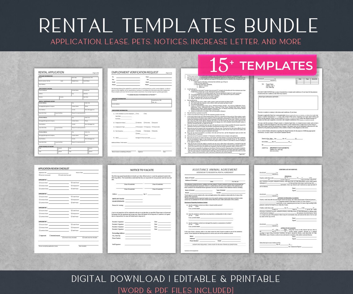 Landlord Rental Templates Bundle 15 Forms Tenant Forms Renter, Landlord ...