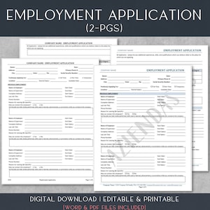Employment Application Template | 2-page Layout | Job Application | Recruiting | Onboarding | Printable Editable Word Template | 8.5x11