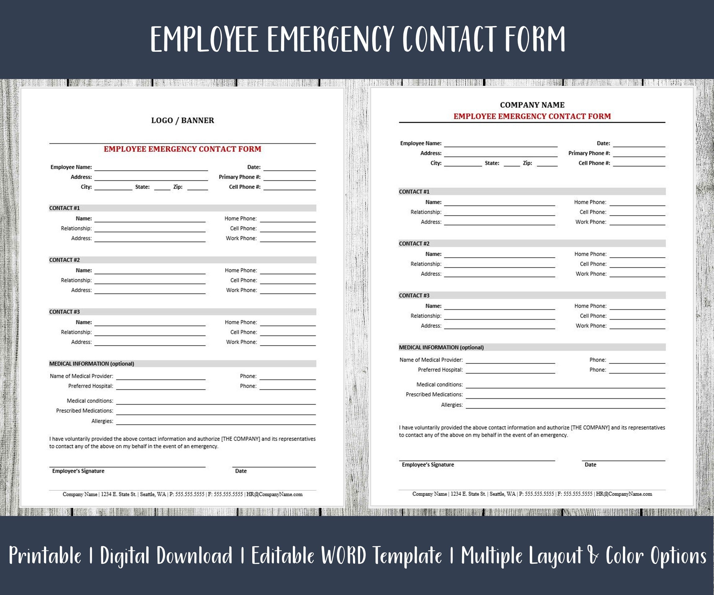 employee emergency contact form instant digital download etsy uk