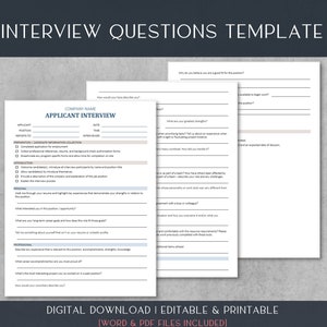 Applicant Interview Questions Template | Applicant Interview Planner | Organizer | Onboarding | Instant Download | Editable Word | 8.5x11
