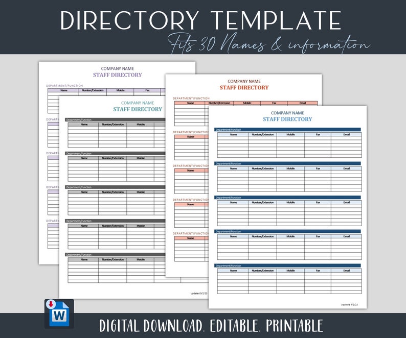 Staff Directory Template: Company Personnel Contact List (microsoft ...