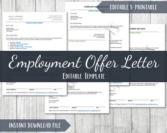 Offer of Employment Letter Template | Employment Offer Letter | HR Onboarding Templates | Recruitment Instant Download Editable Word 8.5x11