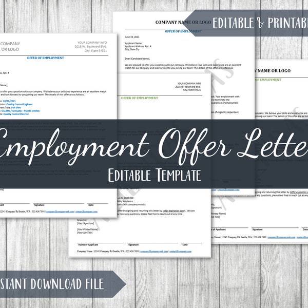 Offer of Employment Letter Template | Employment Offer Letter | HR Onboarding Templates | Recruitment Instant Download Editable Word 8.5x11