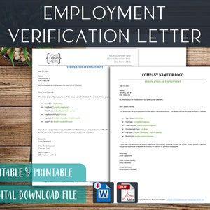 Carta de verificación de empleo, confirmación, política de referencia sin caracteres, plantillas de recursos humanos, descarga instantánea de PDF de Word editable, carta de EE. UU.