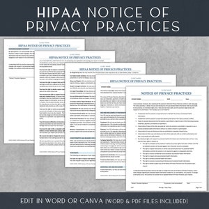 HIPAA Notice of Privacy Practices Template | Medical Intake Patient Forms | Healthcare Templates | Medical History | Privacy | HIPAA| 8.5x11