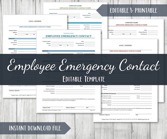 Employee Emergency Contact Form HR Employment Templates - Etsy