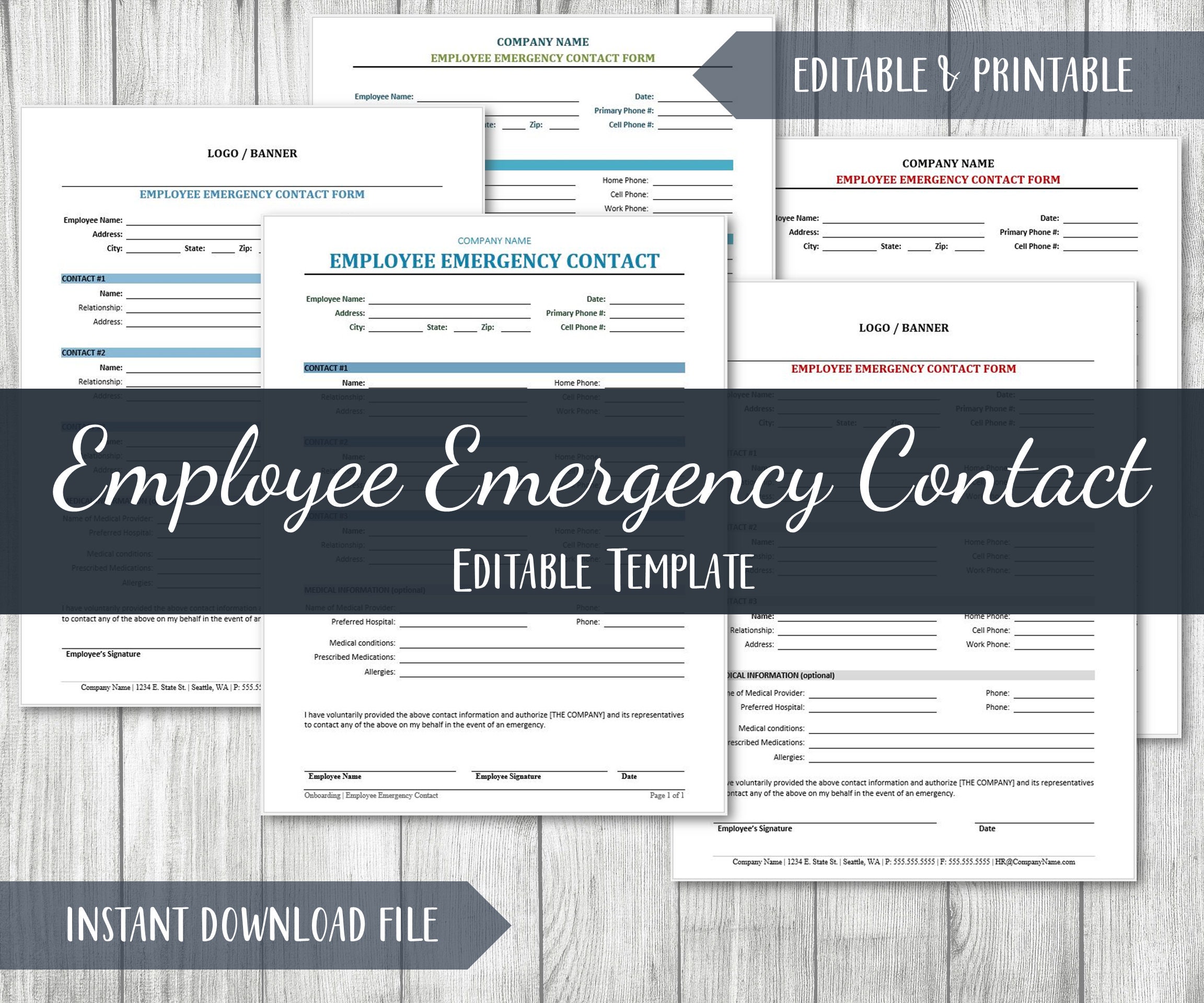 Work Emergency Contact Form.pdf Employee Emergency Contact Form: HR Template (printable Editable Word ...