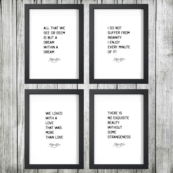 Edgar Allan Poe Quotes | Printable Bundle | Digital Download | Dream within a dream | I do not suffer from insanity | We loved with a love 1