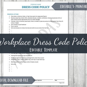 Employee Dress Code Policy Template | HR Onboarding Templates | Editable Word HR Template | New Hire Forms | 8.5x11 Letter | Human Resources