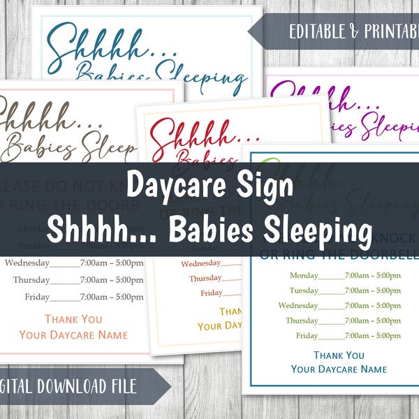 Babies Sleeping Door Sign Shhhh | Childcare Do Not Knock on Door Sign Template | Daycare Do Not Ring Doorbell Template | Word | PDF | 8.5x11