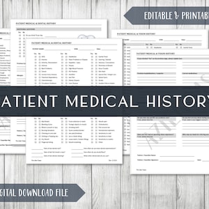 Patient Medical History Template | Healthcare & Clinic Intake Forms | Healthcare | MD | Editable Word PDF | 8.5x11 Letter