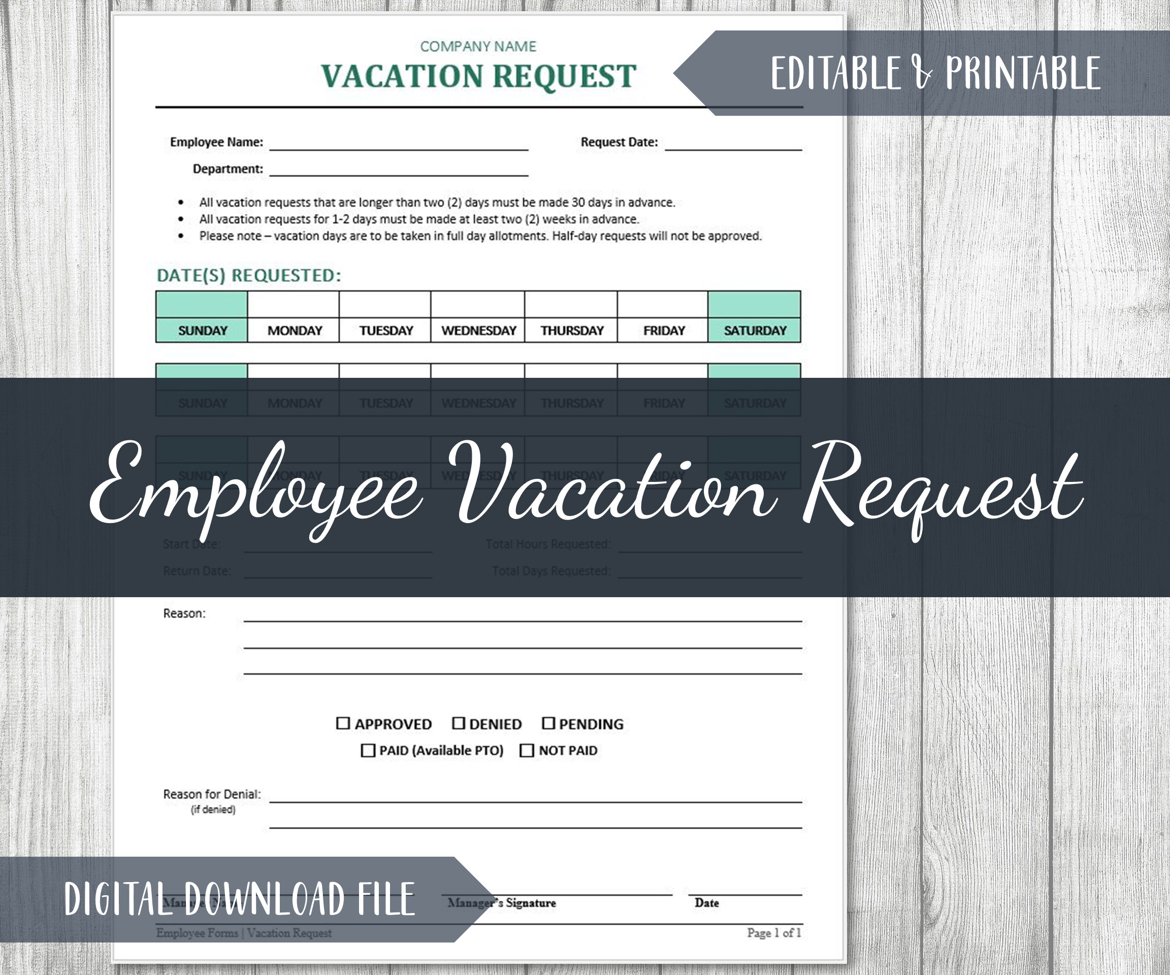 Employee Vacation Request Template Human Resources Employee Time off Employee Vacation Request Template Human Resources Employee Time off