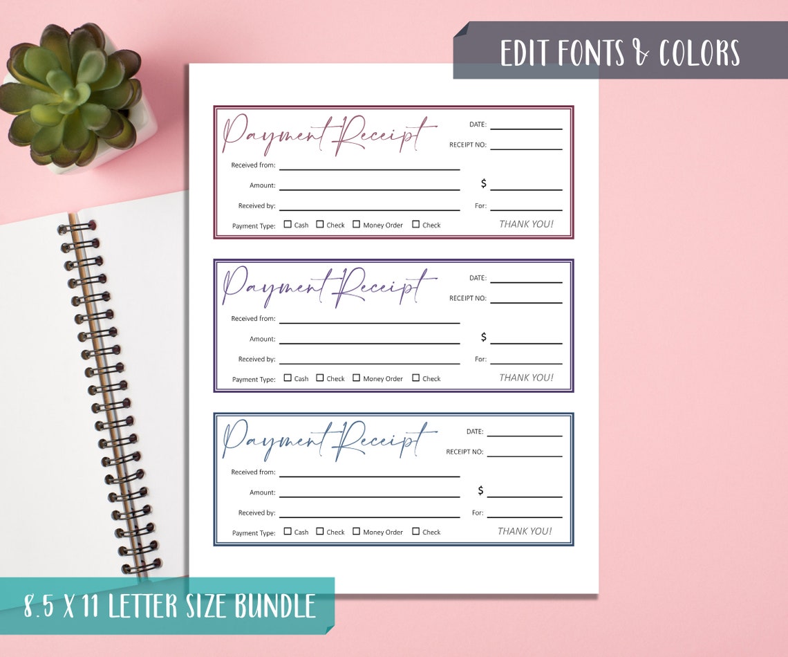 Receipt for Payment Template Printable, Editable Purchase Receipt for ...