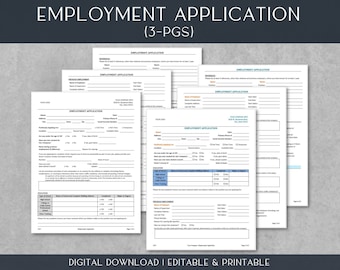 Employment Application Template | 3-page Layout | Job Application | Recruiting | Onboarding | Printable Editable Word Template | 8.5x11