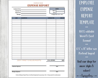 Employee Expense Reporting Template | Expense Tracking | Reimbursement Form | Editable Word and Excel | 8.5x11 Letter | Business Forms | HR