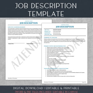 Employee Job Description Template: Editable HR Forms (Word & PDF)