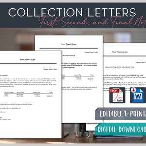 Plantillas de cartas de cobro / Aviso de cuenta vencida / Aviso final al cliente / Saldo adeudado / Pago / Formulario en Word editable / 8.5 x 11