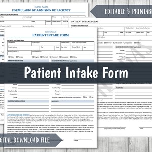 Medical Intake Patient Information Template | English | Spanish | Clinic | Healthcare Templates | Medical History | Privacy | HIPAA| 8.5x11