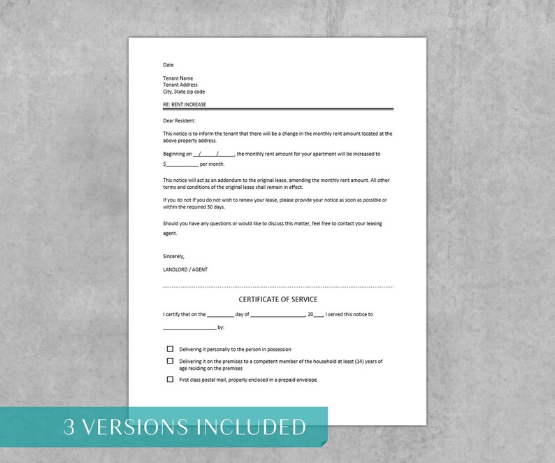 Rent Increase Notice Template Lease Renewal Increase Form Renter