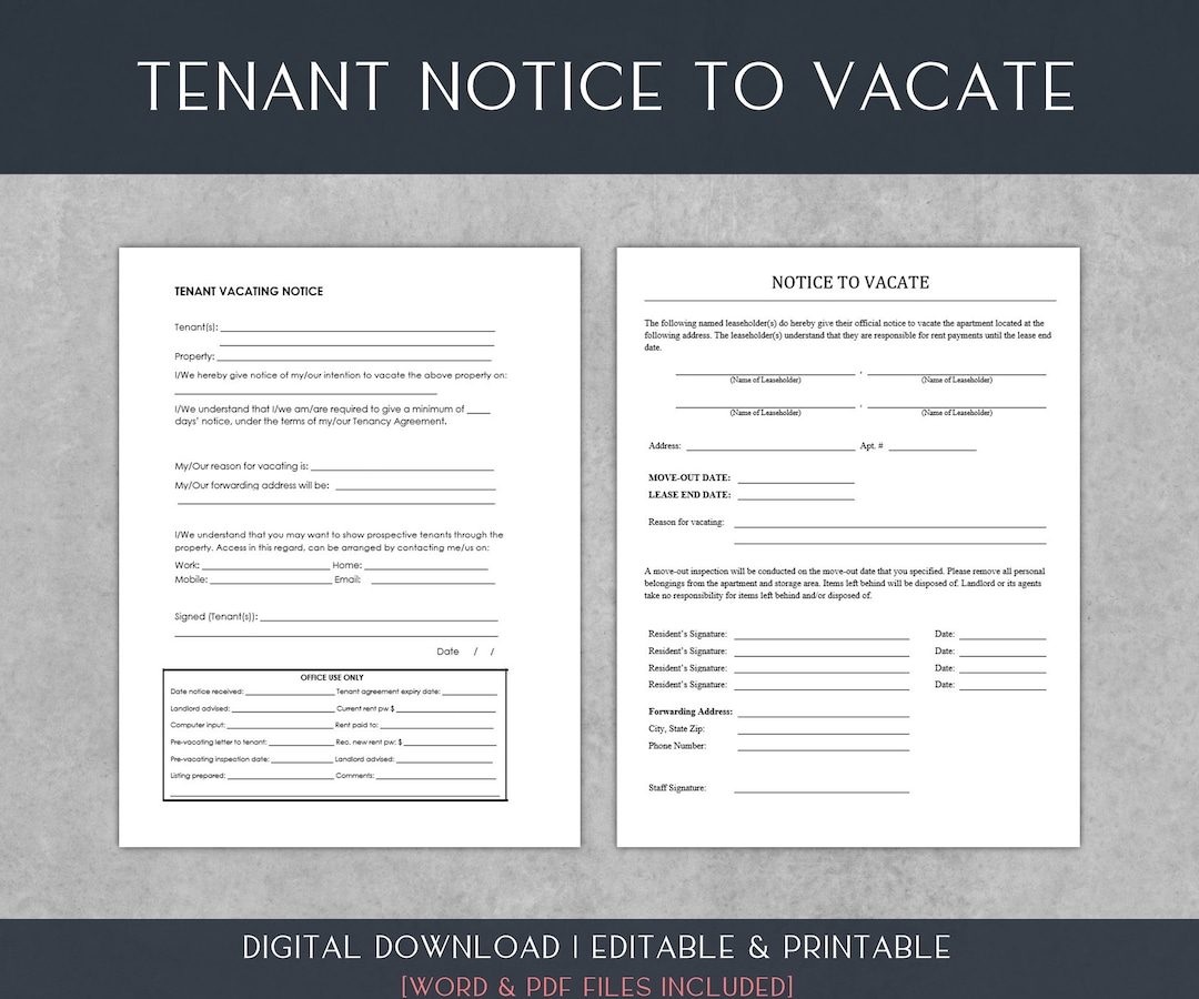 Notice to Vacate Template Tenant Notice Renter, Landlord Forms End of Lease Termination