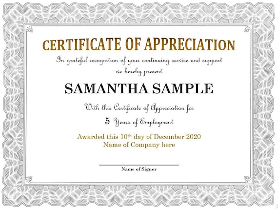 Certificate of Appreciation Editable & Printable Template - Etsy