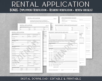 Rental Application Template | Residential Tenant Application | Screening Checklist | Landlord Forms | Instant Download | Word | PDF | 8.5x11