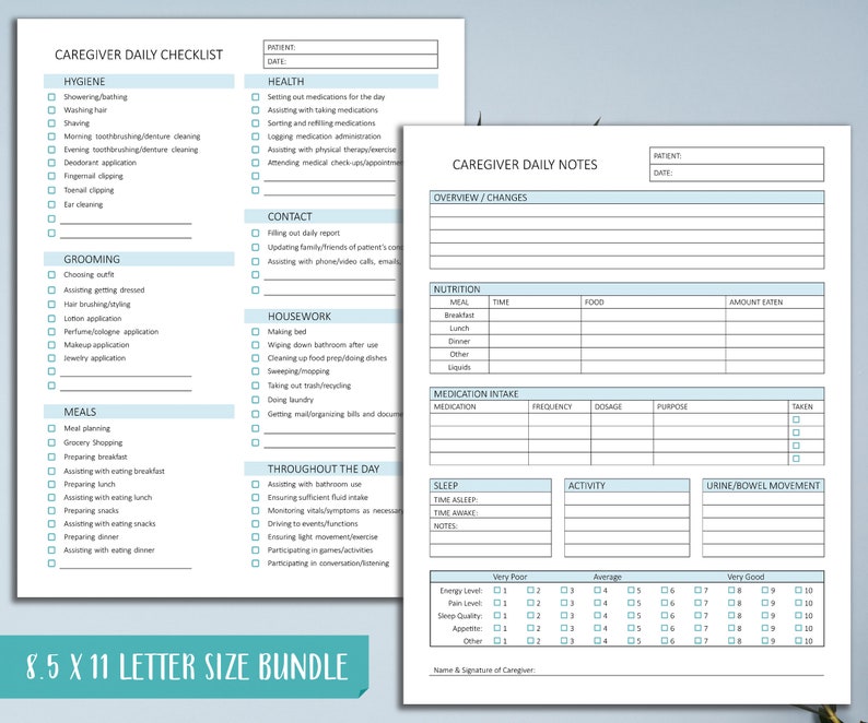 Caregiver Daily Task List & Note Page for Monitoring Patient Health ...