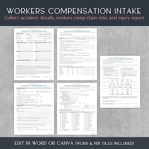 Workers Comp Patient Intake Forms | Medical Intake for Work Injury Claim | 8.5x11 | Word | PDF | Editable Digital Download