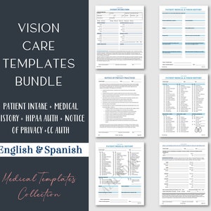 Vision Care Patient Intake Templates Bundle | Medical History | HIPAA | Optometry, Ophthalmology, Eye Care | Editable Word PDF | 8.5x11