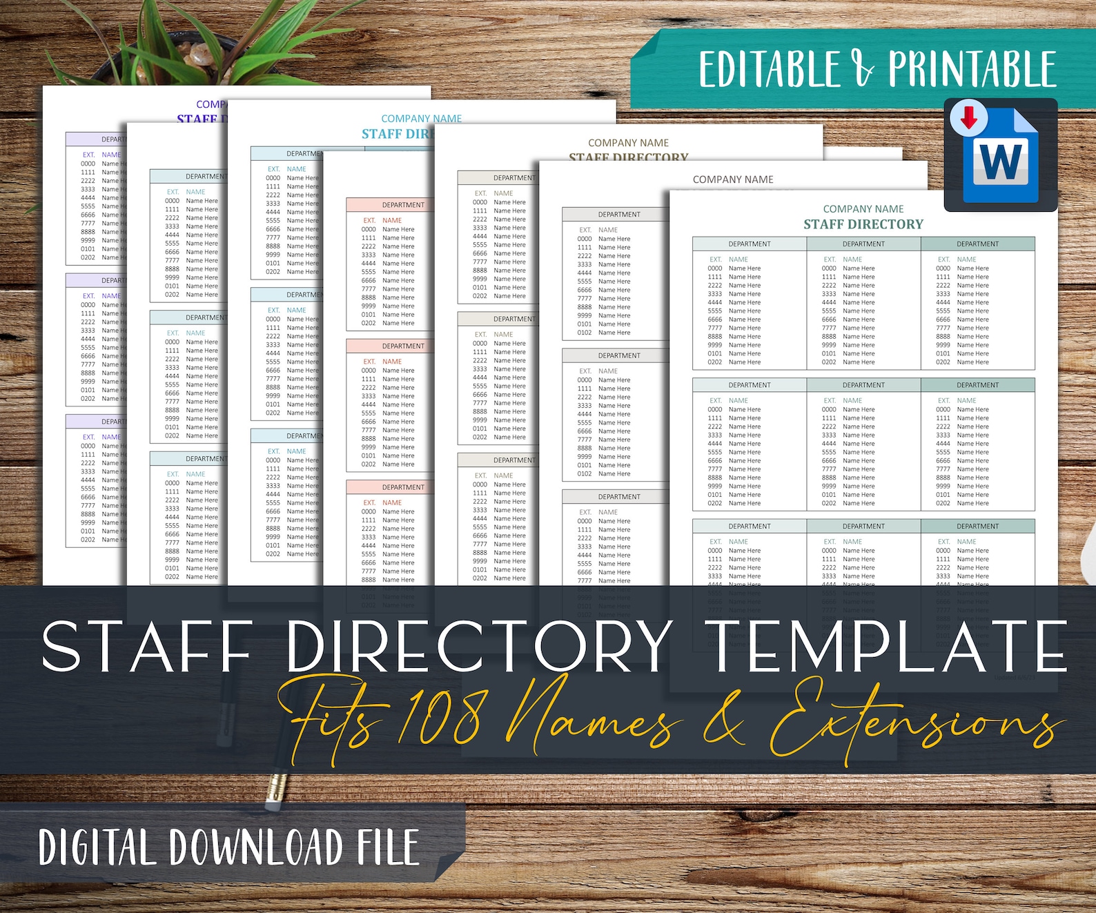 Employee Directory Template: Staff Contact List (microsoft Word .dotx ...