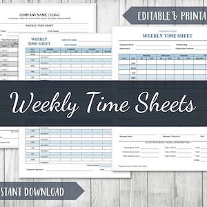 Employee Weekly Time Sheets Bundle | Time Tracking | HR Forms | Scheduling | Editable & Printable | 8.5”x11” | HR Docs | Record Keeping