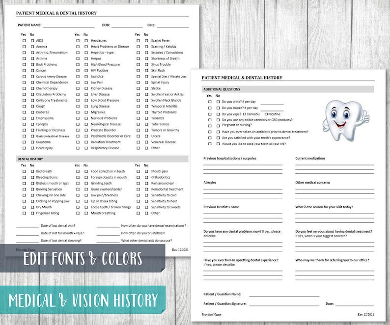 Patient Medical History Template Healthcare Clinic Intake Forms
