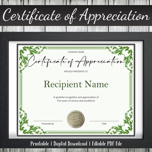 Buy Certificate of Appreciation | Fillable PDF File | Editable ...