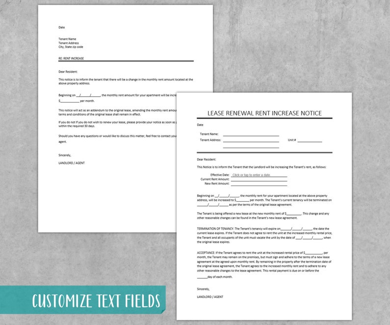 Rent Increase Notice Template Lease Renewal Increase Form Renter Rent Increase Notice Template Lease Renewal Increase Form Renter