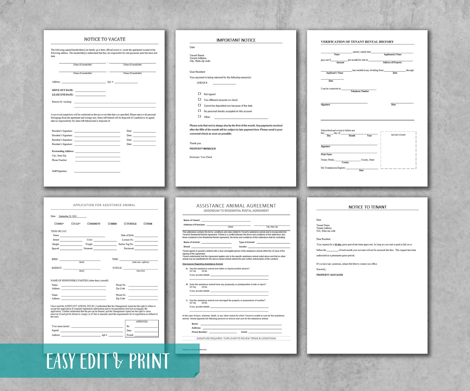 Landlord Rental Templates Bundle: 15+ Property Management Forms (word ...