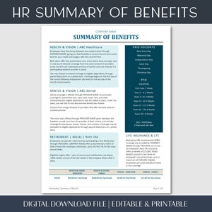Employee Benefits Flyer Template: HR Resources (Digital Download)