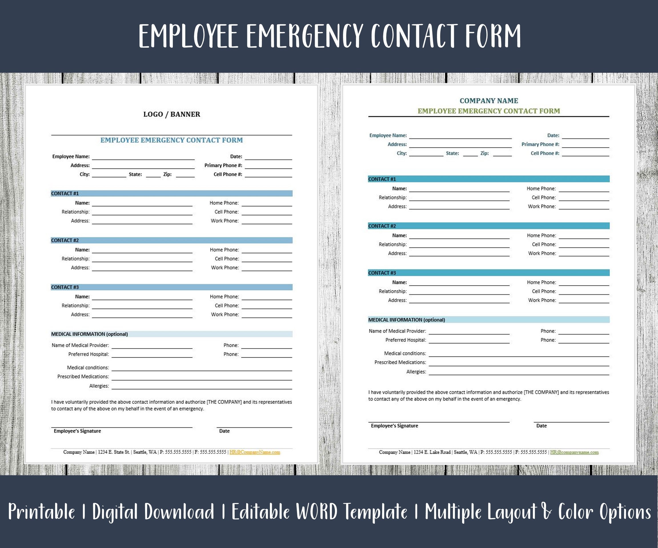 employee emergency contact form instant digital download etsy ireland