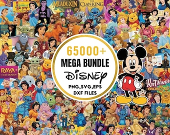 Más de 65000 archivos especiales Mega Bundle SVG PNG Princesa, Mickey Mouse, archivos de sublimación, paquete de dibujos animados, descarga digital