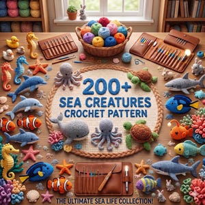 200+ Sea Animals Crochet Patterns Bundle, Jelly fish keychains, Amigurumi Collection (PDF Download)
