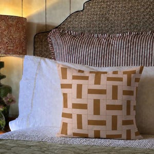 Brown, Blush Pink Beige Geometric Pillow Cover | Woven Block Pattern Cushion | Mid Century Modern Home Decor