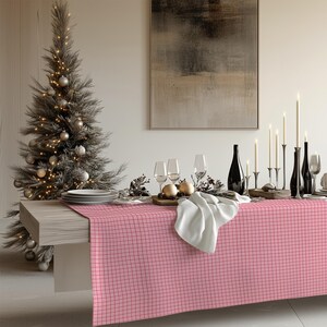 Pink Red Grid Tablecloth, Blush Checkered Table Cover, Minimalist Geometric Dining Table Decor, Modern Pink Kitchen Tablecloth