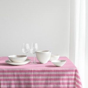 Pink White Striped Tablecloth, Blush Stripe Table Cover, Classic Linear Table Linen, Soft Pastel Modern Dining Decor