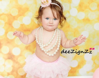 Photo prop, first birthday, baby bloomers, pink, tutu, gold, crown headband, diaper cover, ruffle, 1st birthday, barefoot sandals, outfit