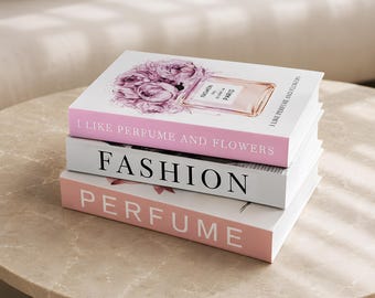 Pink Perfume Faux Books Set, Fashion Coffee Table Decor, Chic Shelf Styling Accent